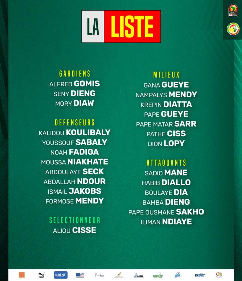 CAN 2023 : Aliou Cissé dévoile une liste de 27 joueurs pour la compétition